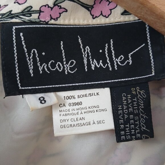 Vintage Nicole Miller 100% Silk Size 8 Limited Edition Pink Flowers 2/4 Sleeves - Picture 2 of 10